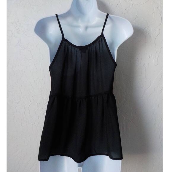 Lily Rose Black Tank Top Women size XS Peplum Spaghetti Straps Chiffon Boho - Picture 4 of 7